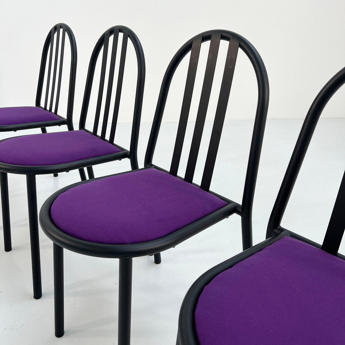 4 purple fabric No.222 chairs by Robert Mallet-Stevens for Pallucco Italia, 1980s vintage