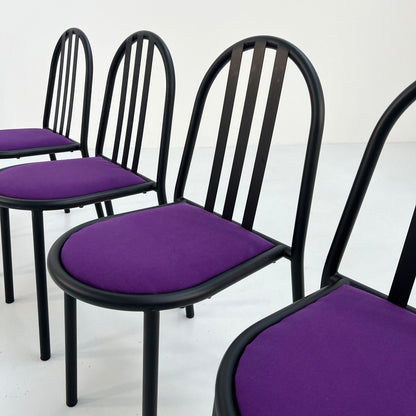 4 chaises No.222 en tissu violet par Robert Mallet-Stevens pour Pallucco Italia, vintage 1980