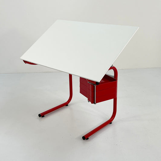 Red drawing table/desk by Joe Colombo for Bieffeplast, 1970s vintage