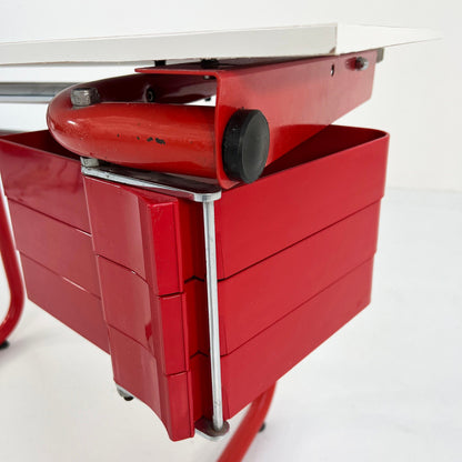 Red drawing table/desk by Joe Colombo for Bieffeplast, 1970s vintage