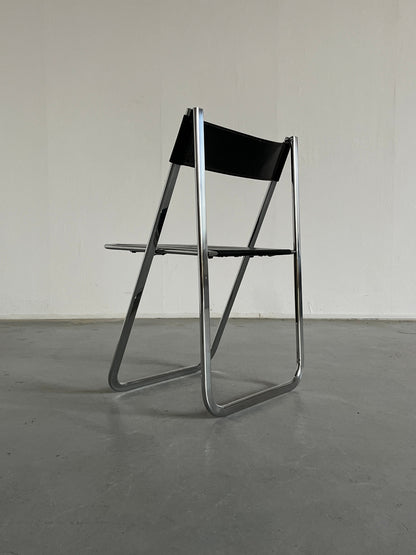 Black leather and chrome 'Tamara' folding chair by Arrben Italy, 1970s vintage
