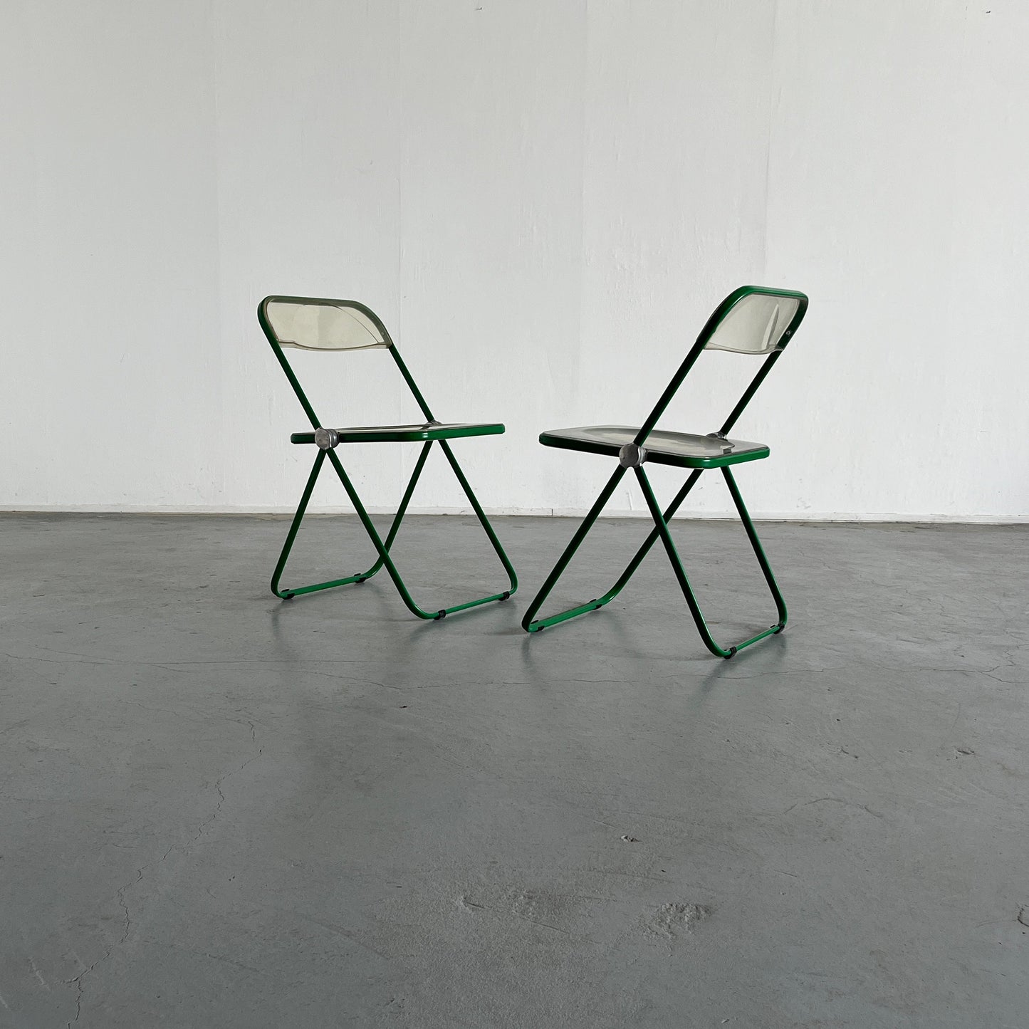 Set of 2 'Plia' folding chairs by Giancarlo Piretti for Anonima Castelli, rare green edition, 1960s Italian Space Age vintage