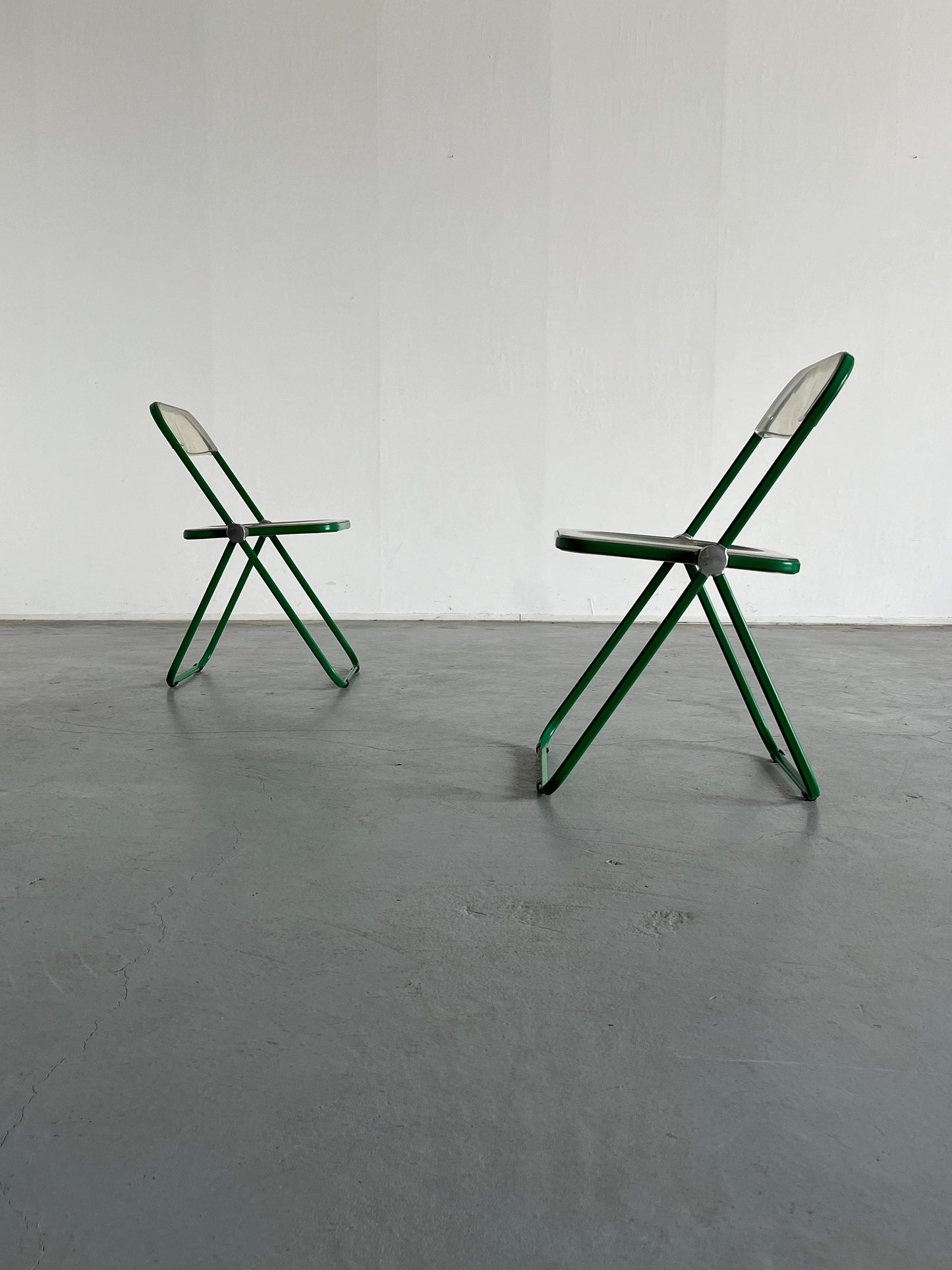 Ensemble de 2 chaises pliantes 'Plia' de Giancarlo Piretti pour Anonima Castelli, édition verte rare, vintage italien Space Age des années 1960