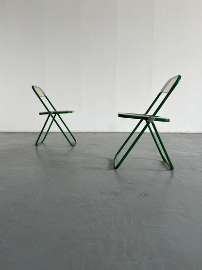 Set of 2 'Plia' folding chairs by Giancarlo Piretti for Anonima Castelli, rare green edition, 1960s Italian Space Age vintage