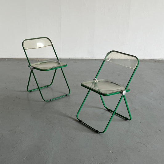 Set of 2 'Plia' folding chairs by Giancarlo Piretti for Anonima Castelli, rare green edition, 1960s Italian Space Age vintage