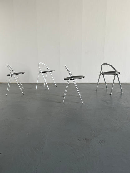 Set of 4 postmodern sculptural folding chairs by Giorgio Cattelan for Cidue, lacquered metal, Italy 1970s vintage