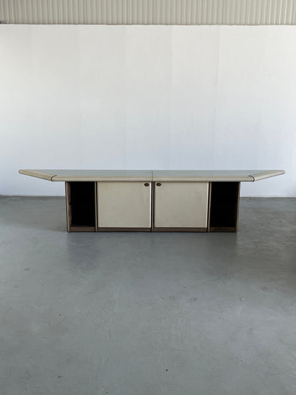 Grande console postmoderne « Bogo » en daim et verre cristal, par Carlo Bartoli pour Rossi di Albizzate, Italie Vintage 1970