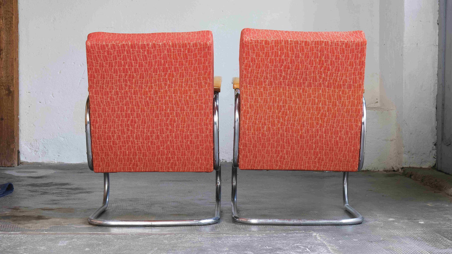 1 sur 2 fauteuil cantilever Bauhaus S 411 à motifs rouges / licence Thonet vintage