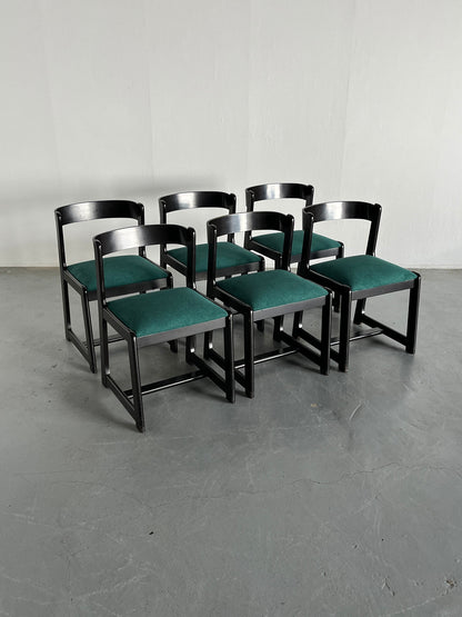 Set of 6 Mid-Century Modern Solid Wood Dining Chairs in the style of Willy Rizzo for Mario Sabot, 1970s Vintage