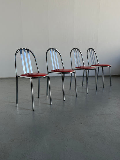 Set of 4 Robert Mallet-Stevens Model No. 222 stacking chairs for Pallucco Italia, Chrome Edition, iconic functionalist design, 1928 Vintage