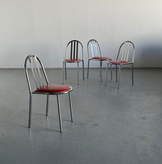 Set of 4 Robert Mallet-Stevens Model No. 222 stacking chairs for Pallucco Italia, Chrome Edition, iconic functionalist design, 1928 Vintage