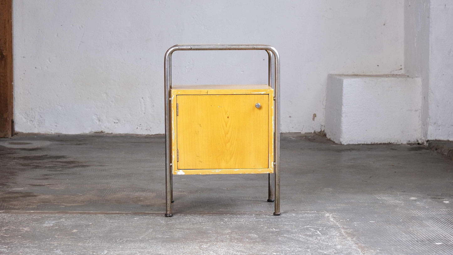 Table de chevet Bauhaus en jaune-marron vintage