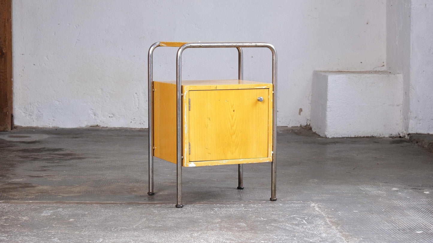 Table de chevet Bauhaus en jaune-marron vintage