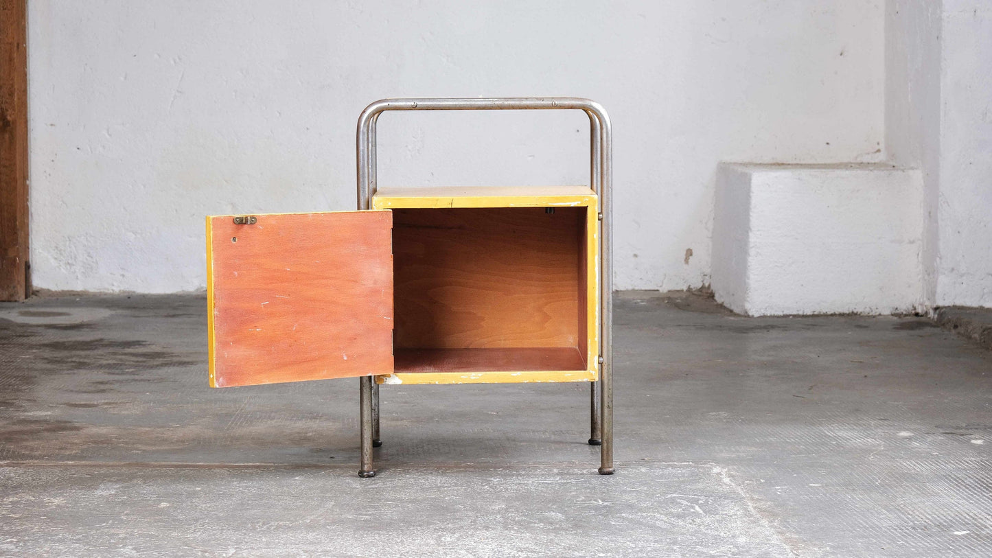 Table de chevet Bauhaus en jaune-marron vintage