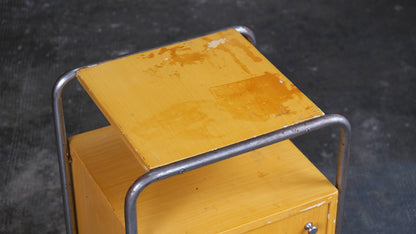 Table de chevet Bauhaus en jaune-marron vintage