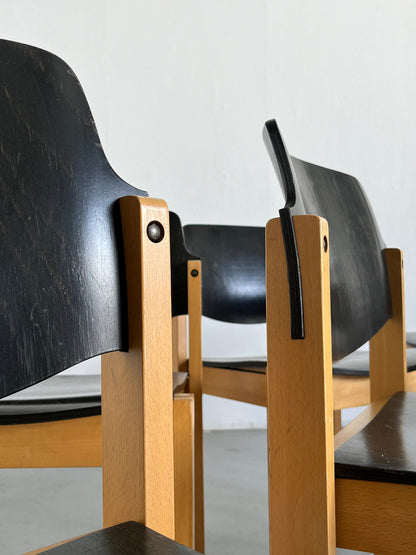 Ensemble de 2 chaises à manger empilables ou chaises visiteurs du milieu du siècle moderne de Kusch+Co, hêtre et contreplaqué teinté, millésime allemand des années 1970