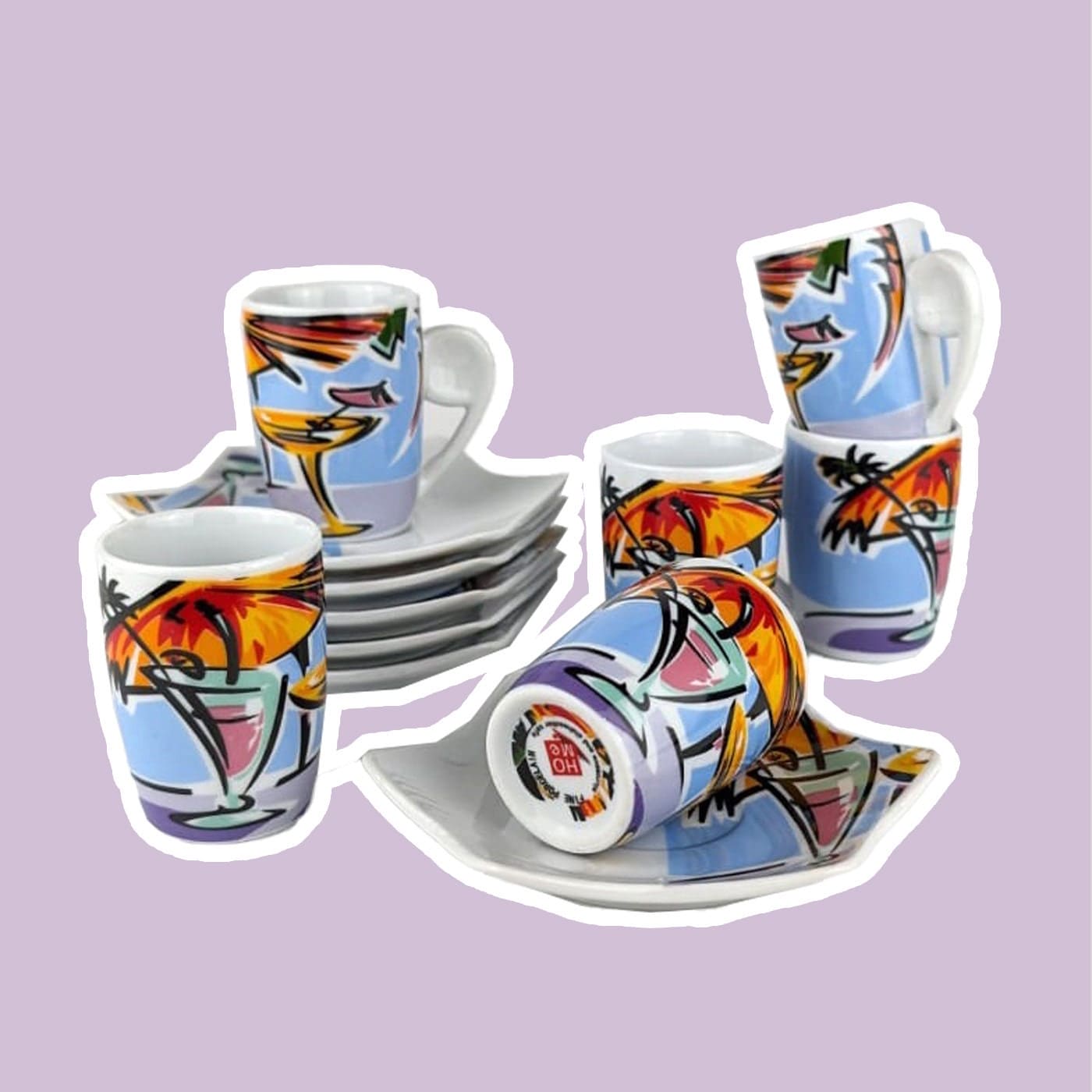 6x 90s Espresso Cups Postmodern Miami Vibes Italy Coffee Set 1990s Memphis Milano Vintage