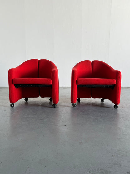 1 of 8 “PS142” Armchairs by Eugenio Gerli for Tecno, Red Fabric, Mid-Century Modern Design, Italy 1960s Vintage