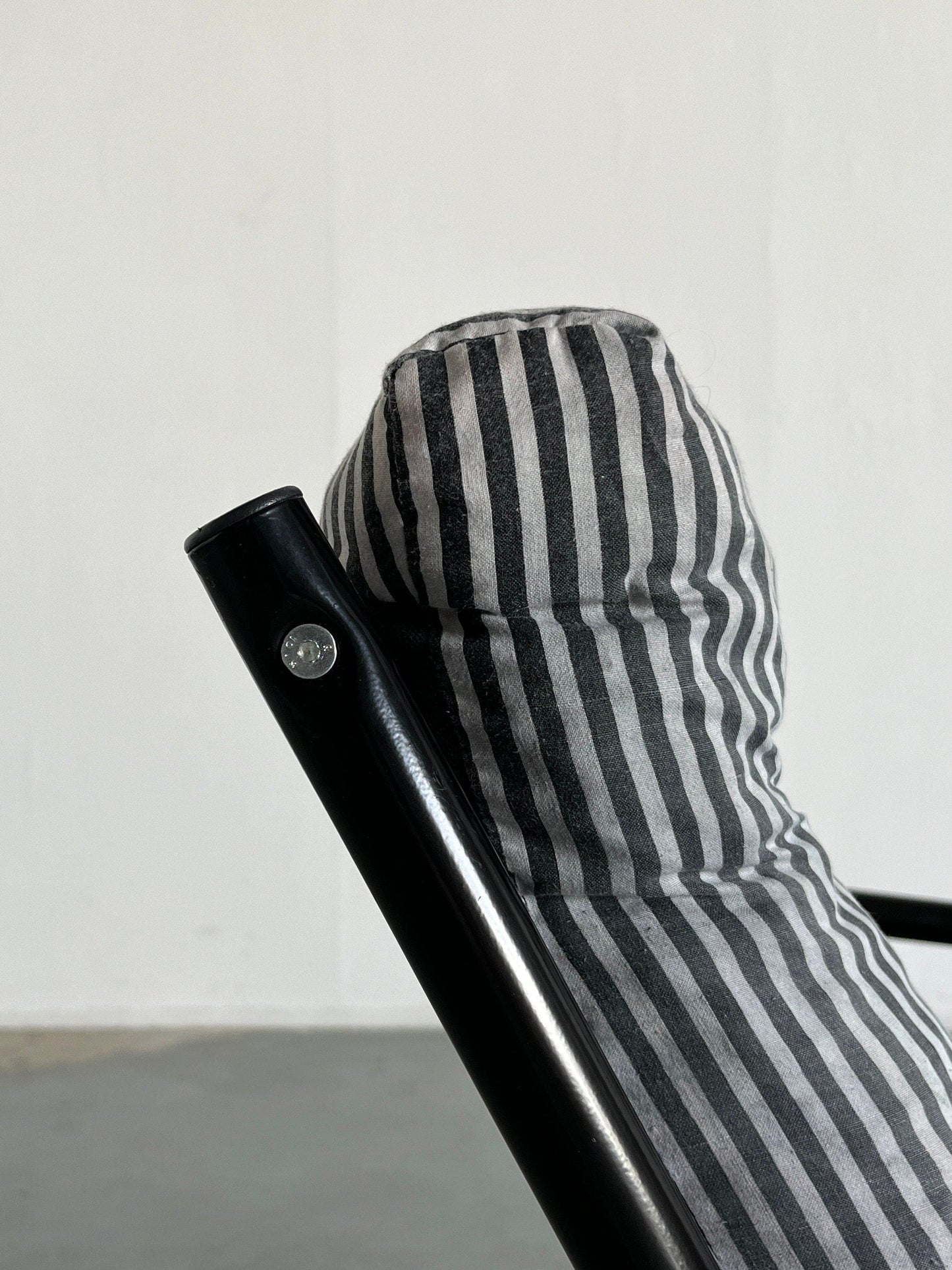 Ikea Style Postmodern Memphis Armchair, Minimalist Black und White Striped Fabric, 1980s Vintage