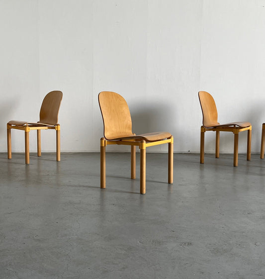 Chaise de salle à manger empilable moderne du milieu du siècle en bois courbé et métal par Braun Lockenhaus, Autriche Vintage des années 1990