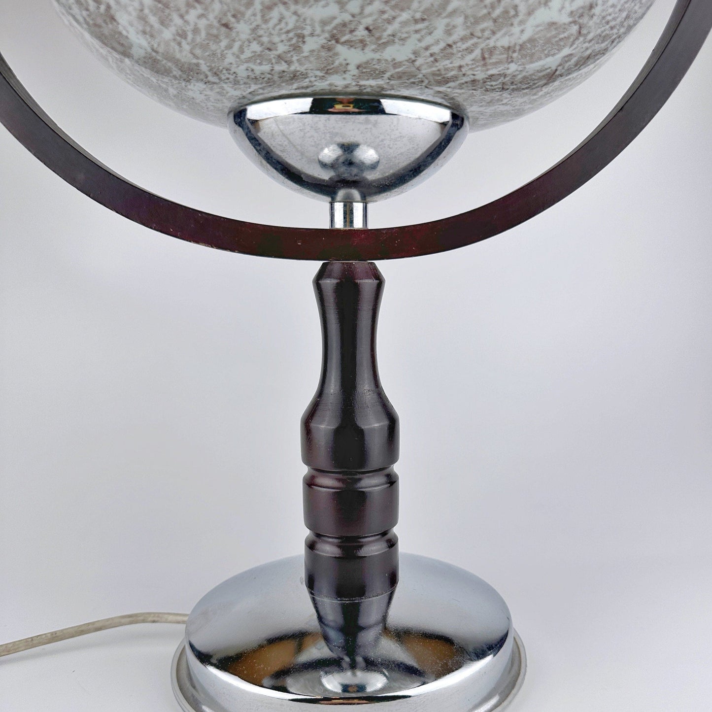 DDR Sputnik Table Lamp 60s 70s Space Age Wood Metal Chrome Glass Mid Century Lamp Vintage