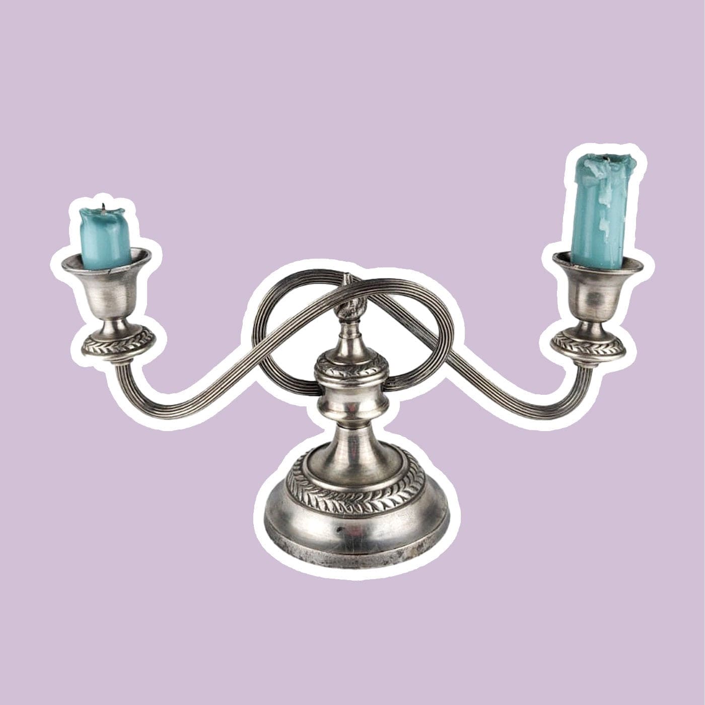 Ensemble de 3 bougeoirs bougies anglaises chandeliers courbés tourbillon métal plaqué argent vintage