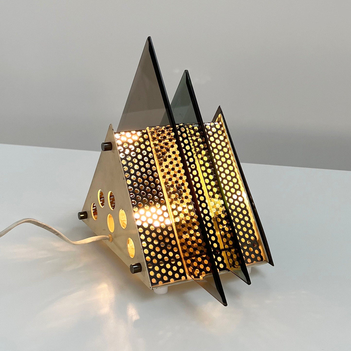 Chromed and Glass Triangle Table Lamp, 1980s Vintage