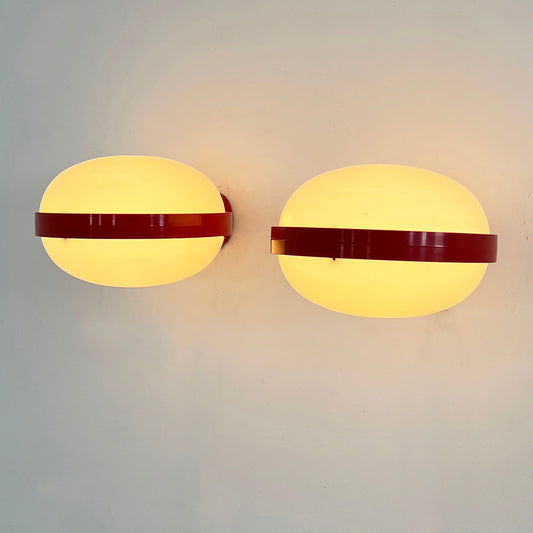Set of 2 red KD33 E wall lights by Gianemilio Piero and Anna Monti for Kartell, 1960s vintage