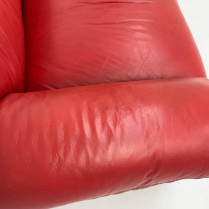 Red leather sofa Sesann 2-seater by Gianfranco Frattini for Cassina, 1970s vintage