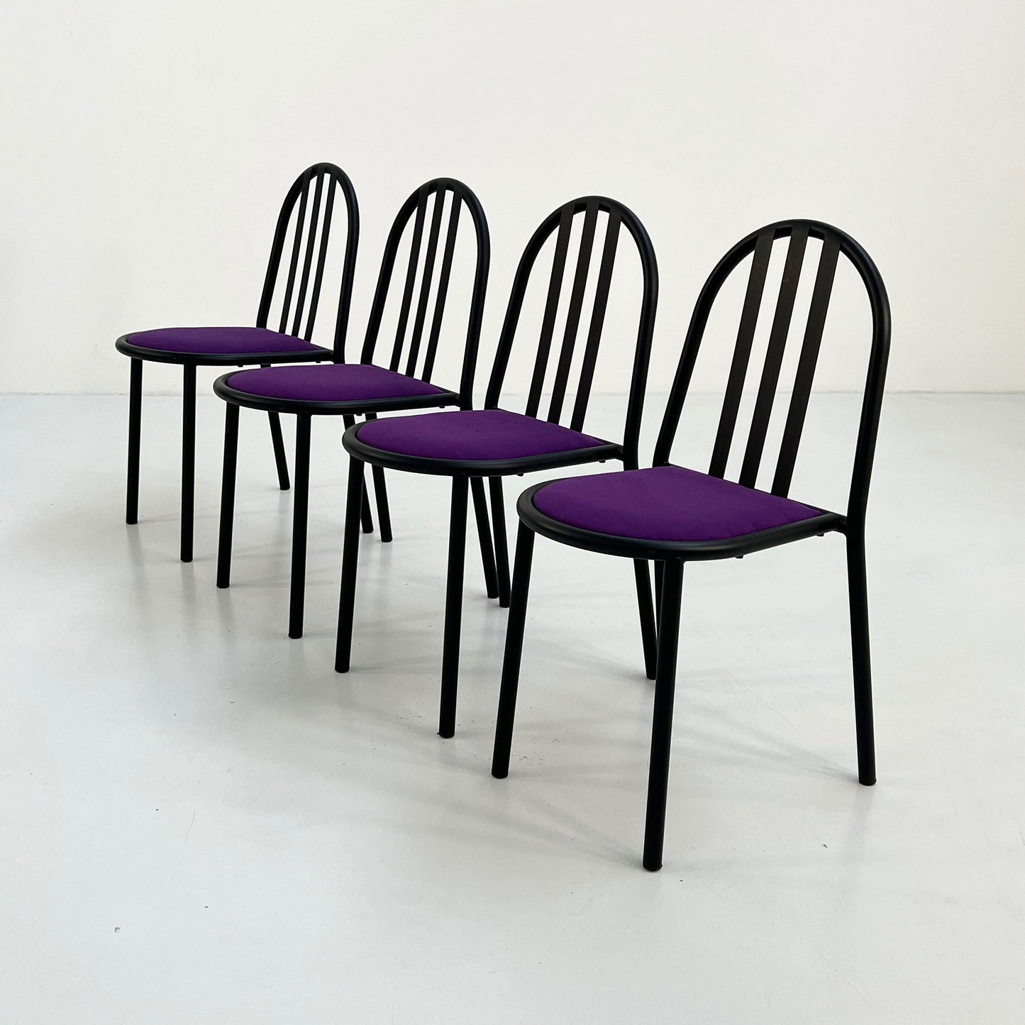 4 chaises No.222 en tissu violet par Robert Mallet-Stevens pour Pallucco Italia, vintage 1980