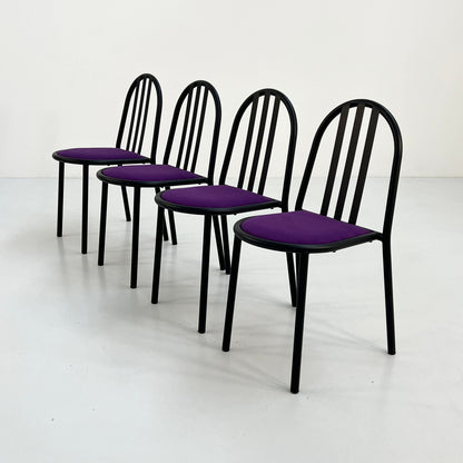 4 purple fabric No.222 chairs by Robert Mallet-Stevens for Pallucco Italia, 1980s vintage