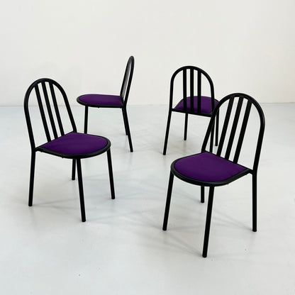 4 chaises No.222 en tissu violet par Robert Mallet-Stevens pour Pallucco Italia, vintage 1980