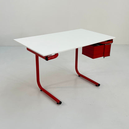 Red drawing table/desk by Joe Colombo for Bieffeplast, 1970s vintage