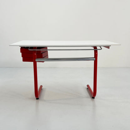 Red drawing table/desk by Joe Colombo for Bieffeplast, 1970s vintage