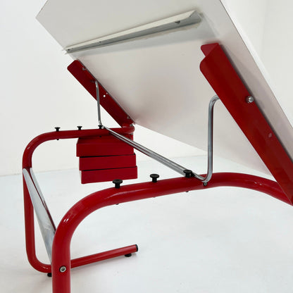 Red drawing table/desk by Joe Colombo for Bieffeplast, 1970s vintage