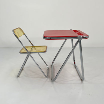 Red Platone folding table by Giancarlo Piretti for Anonima Castelli, 1970s vintage