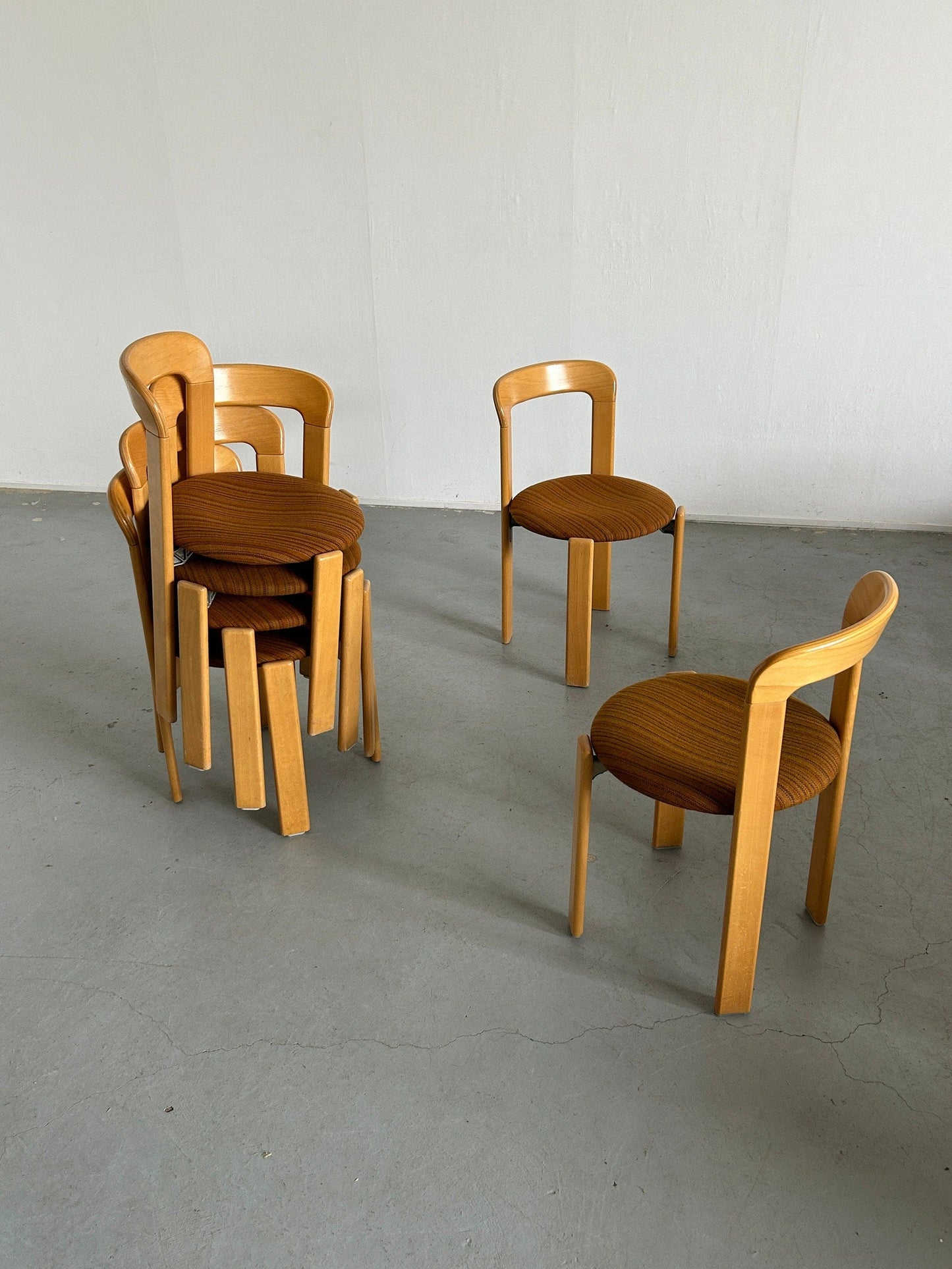 1 of 6 Bruno Rey stackable Mid-Century Modern dining chairs for Kusch+Co, 1990s Germany Vintage