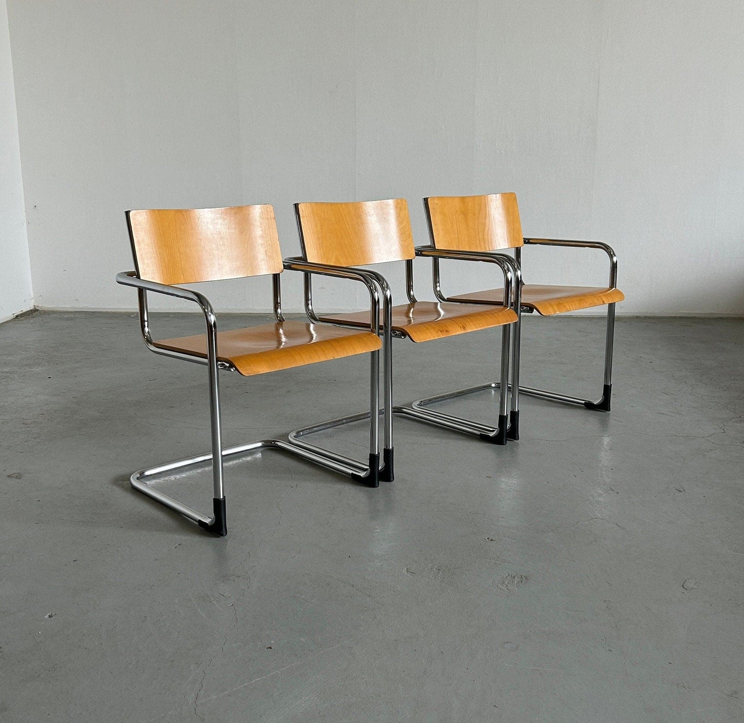 1 of 3 Italian Modernist armchair in tubular steel and bent plywood by Plurima Italy, 1970s vintage