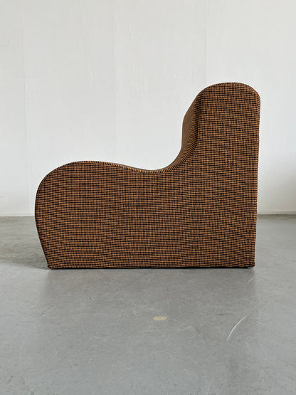 Ensemble de 2 fauteuils lounge ou fauteuils club italiens modernes du milieu du siècle en tissu à carreaux, Italie vintage des années 1970