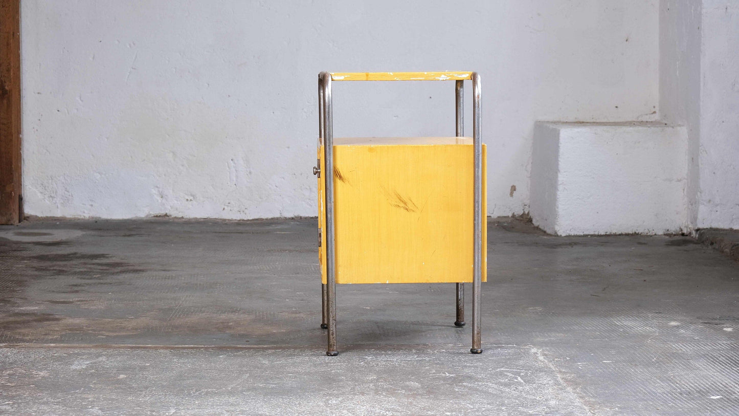 Table de chevet Bauhaus en jaune-marron vintage