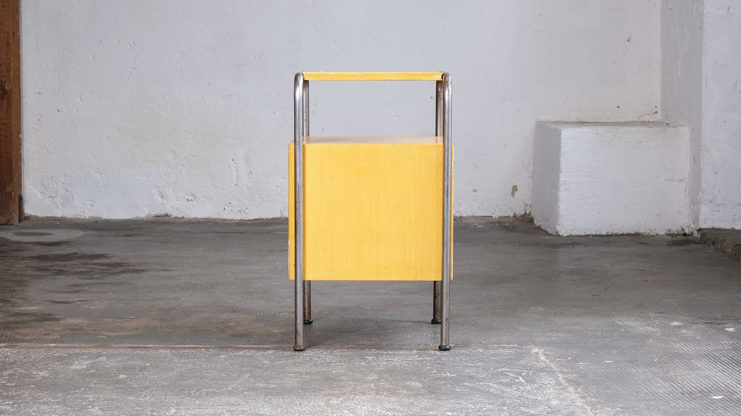 Table de chevet Bauhaus en jaune-marron vintage