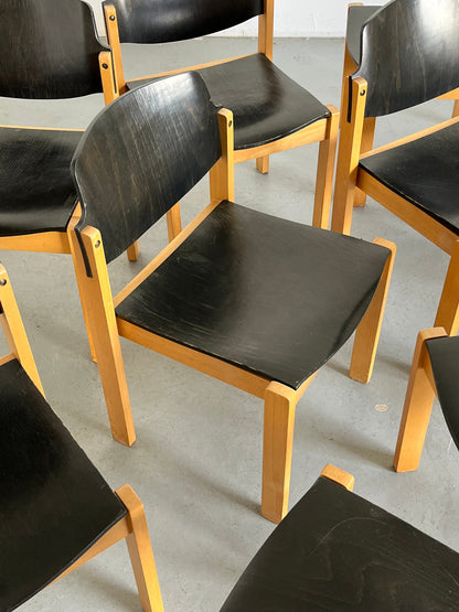 Ensemble de 2 chaises à manger empilables ou chaises visiteurs du milieu du siècle moderne de Kusch+Co, hêtre et contreplaqué teinté, millésime allemand des années 1970