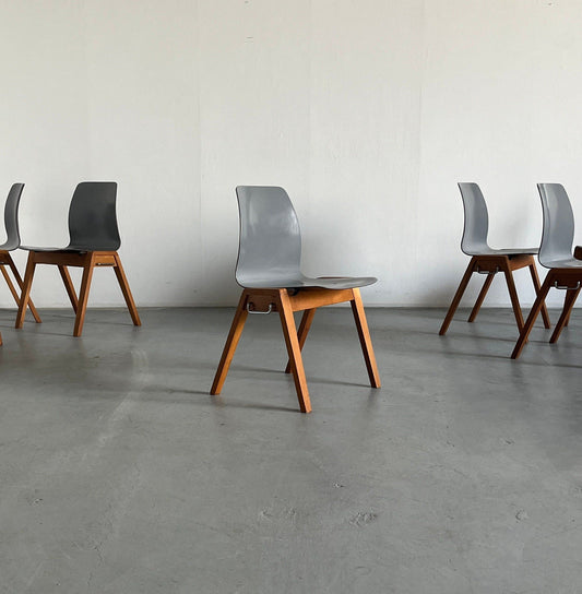 Chaises de salle à manger empilables modernes du milieu du siècle grises, Adam Stegner pour Pagholz Flötotto, vintage des années 1960