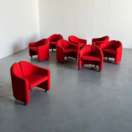 1 of 8 “PS142” Armchairs by Eugenio Gerli for Tecno, Red Fabric, Mid-Century Modern Design, Italy 1960s Vintage