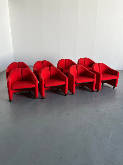 1 of 8 “PS142” Armchairs by Eugenio Gerli for Tecno, Red Fabric, Mid-Century Modern Design, Italy 1960s Vintage