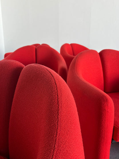 1 of 8 “PS142” Armchairs by Eugenio Gerli for Tecno, Red Fabric, Mid-Century Modern Design, Italy 1960s Vintage