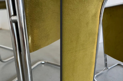 1 of 6 Mid-Century Modern "Calla" Dining Chairs by Antonio Ari Colombo for Arflex, Olive Green Velvet and Curved Chromed Steel, 1970s Italy Vintage