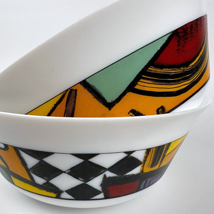 2 Arcopal Bowls Postmodern Pattern Decor France 80s 90s White Arcoroc Luminarc Salad Bowls Bowl Fruit Bowl Milk Glass Opal Glass Vintage