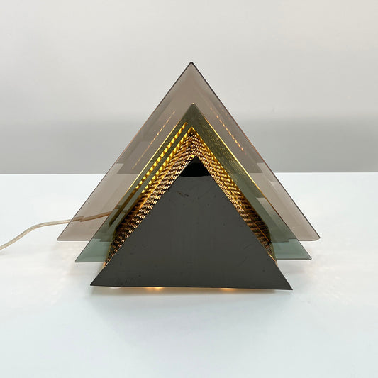 Chromed and Glass Triangle Table Lamp, 1980s Vintage