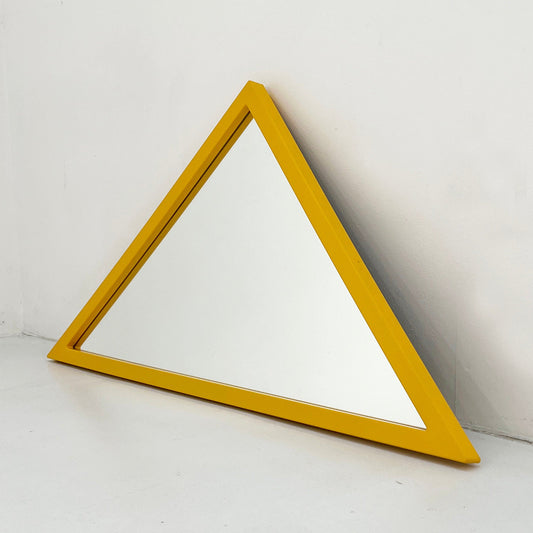Yellow triangular frame mirror by Anna Castelli Ferrieri for Kartell, 1980s vintage